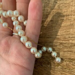 Hand Strung Pearls (41 pearls) on 14k gold chain from Fremeau Jewelers